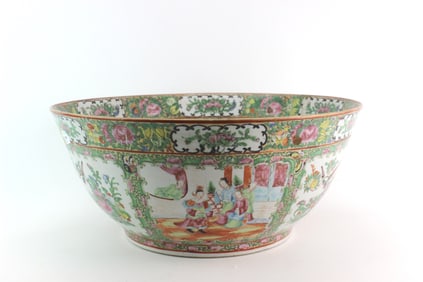 Large Chinese Rose Medallion Punch Bowl