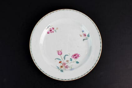 Chinese 18th C Famille Rose Plate w/ Floral Motif