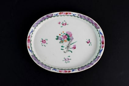 Oval Chinese Porcelain Dish with Floral Bouquet