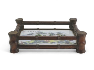 Chinese Bamboo Style Tray with Porcelain Base