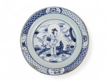 Chinese B/W Porcelain Plate with Immortal Figure