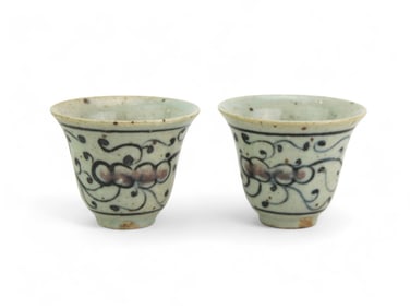 Pair of Chinese B/W Red Underglaze Wine Cups
