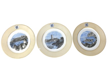 THREE H & CO. HAND PAINTED SCENE PLATES