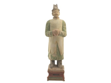 A Chinese Pottery Official Figure on Pedestal