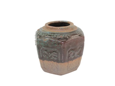 A Hexagonal Chinese Glazed Stoneware Jar