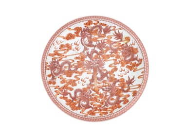 CHINESE IRON RED DRAGON PORCELAIN CHARGER