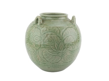 CHINESE CELADON JAR WITH THREE LOOP HANDLES