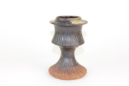 Chinese Brown-Glazed Ribbed Pottery Candlestick