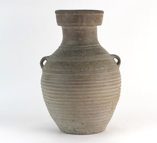 Han Dynasty Greyware Storage Jar with Incised Band