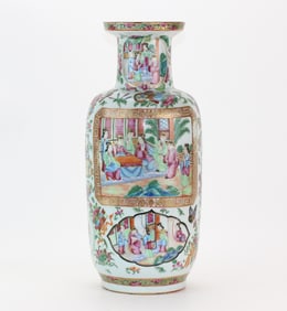 Chinese Rose Medallion Celadon Vase
