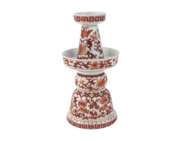 CHINESE IRON RED FLORAL PORCELAIN CANDLESTICK