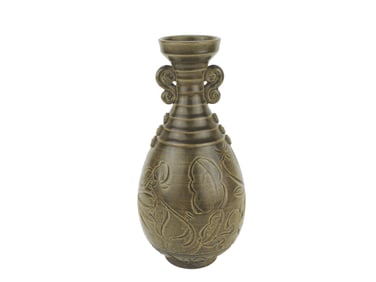 Yaozhou Ware Olive-Green Carved Porcelain Vase