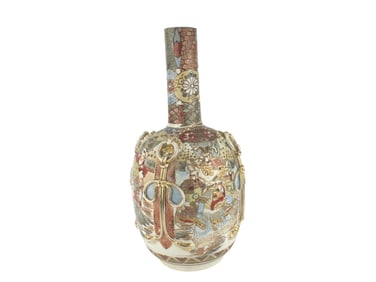 A LARGE JAPANESE SATSUMA BUD VASE
