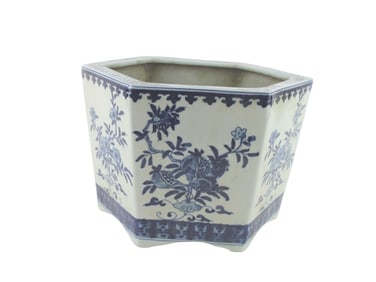 CHINESE BLUE & WHITE HEXAGONAL FLOWER PLANTER