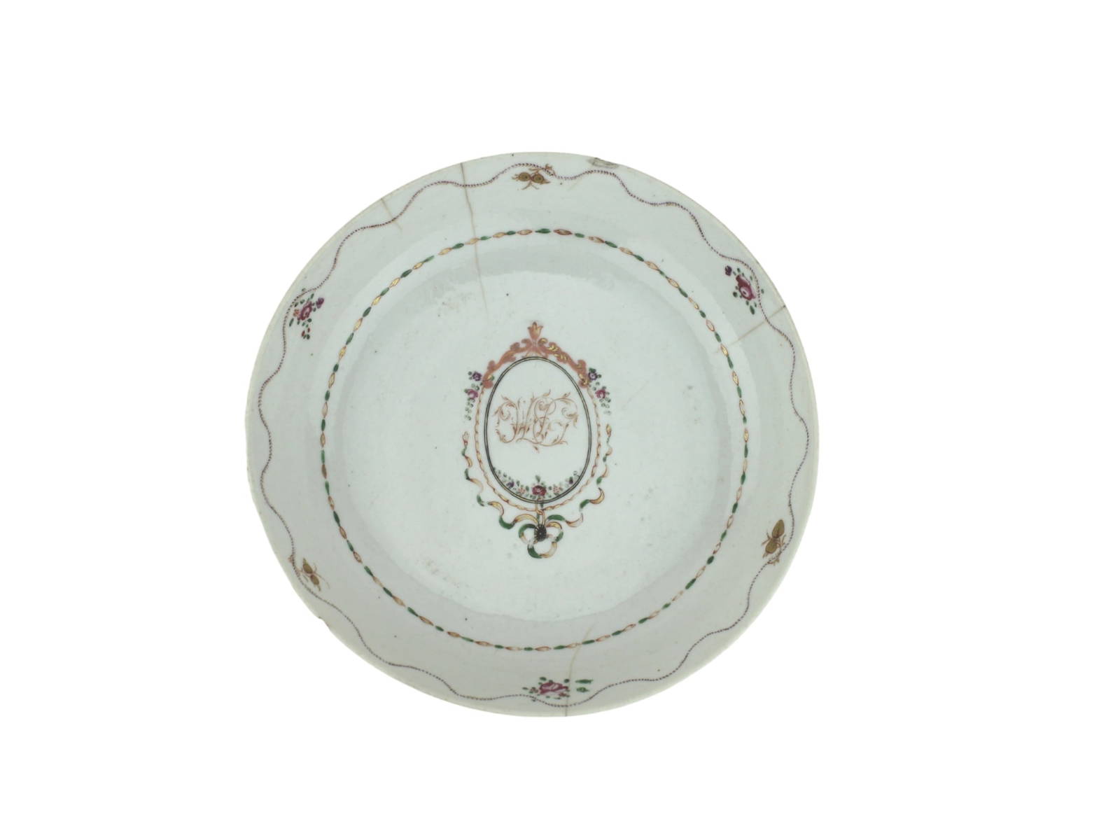 Chinese Export Armorial Saucer with Monogram