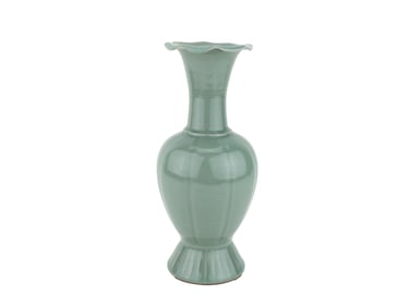 Chinese Longquan Celadon Vase with Foliate Rim