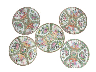 FIVE CHINESE EXPORT ROSE MEDALLION PLATES