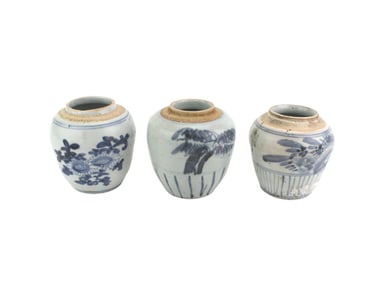 Three Chinese Blue and White Porcelain Jars
