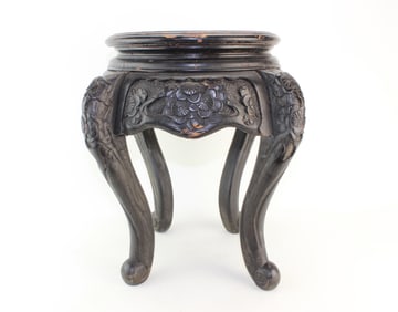 Carved Wood Stand with Floral Design