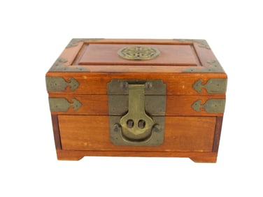 Chinese Wooden Jewelry Box with Brass Detail