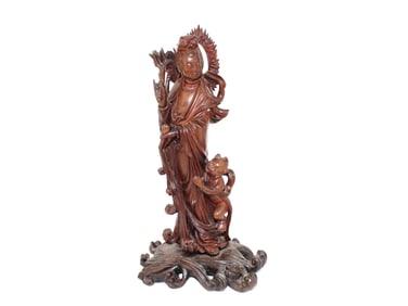 Chinese Wood Carving of Kwanyin with Child