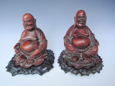 Pair of Chinese Antique Seated Carved Buddhas