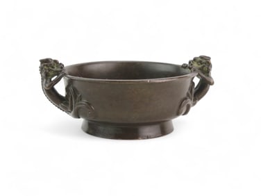 Chinese Bronze Censer With Climbing Dragon Ears