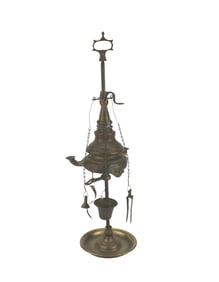 ANTIQUE TALL BRASS OIL LAMP