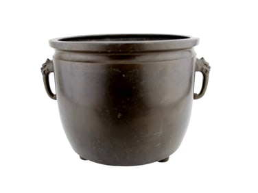 Antique Asian Bronze Hibachi with Beast Handles