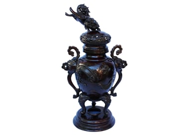 Bronze Censer with Dragon Relief and Qilin Lid