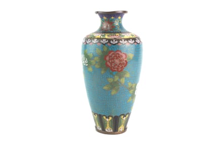 A Chinese Turquoise Floral Cloisonné Vase