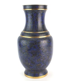 A Large Blue Cloisonné Vase with Gold Accents