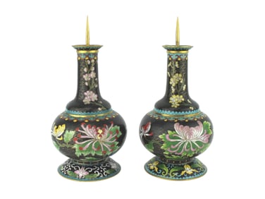 PAIR OF CLOISONNE VASE TRANSFORMING CANDLE HOLDERS