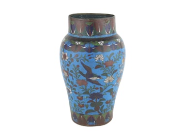 Cloisonné Vase with Blue Background & Floral Motif