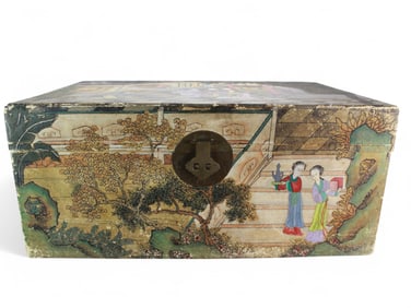 Antique Chinese Hand Painted Leather Covered Truck