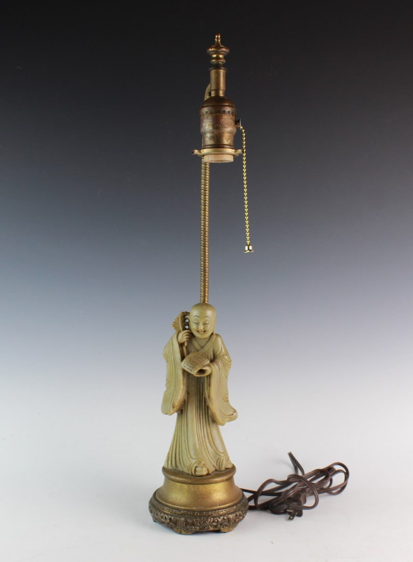 Antique Chinese Soapstone Buddha Table Lamp (1 of 13)