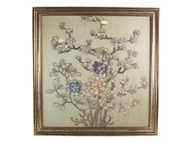 Framed Chinese Needlework Panels w/ Floral Motifs