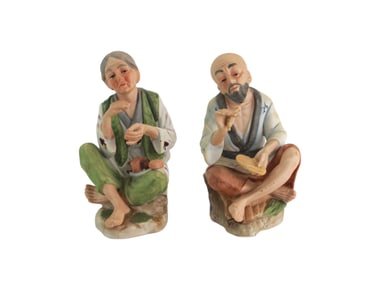 HOMCO Elderly Asian Couple Porcelain Figurines