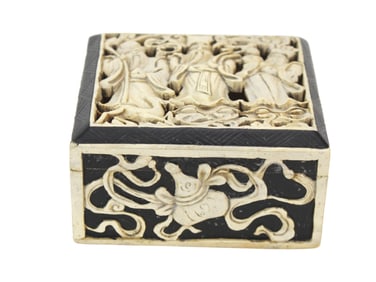 Chinese Carved Square Soapstone Trinket Box