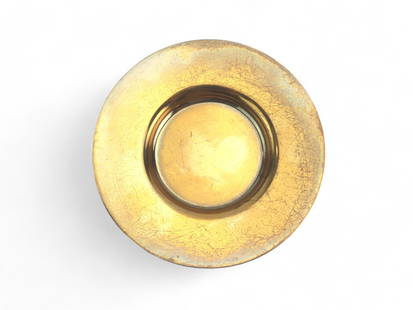 Spanish Sterling Silver Small Plate: Small sterling silver plate from Spain with a simple design, featuring a recessed center and broad rim. Marked "Spain" and "Sterling" with light surface wear. The dish measures 3 1/4 in. Diam., and 40