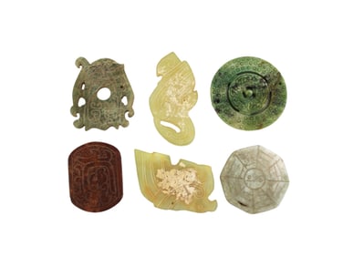 Collection of Six Carved Jade Pendants