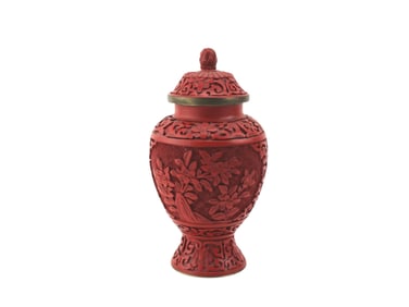 Carved Cinnabar Lacquer Lidded Urn