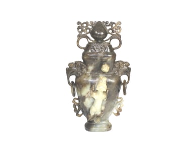 Carved Jade Lidded Vase with Mythical Beast Motif