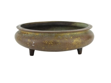 A Chinese Bronze Tripod Censer with Gilt Patina