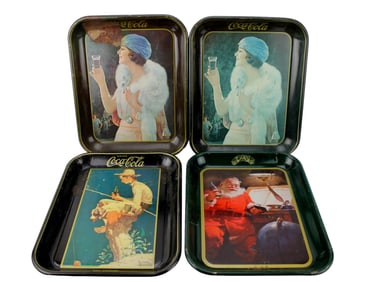 FOUR COCA-COLA TIN SERVING TRAYS