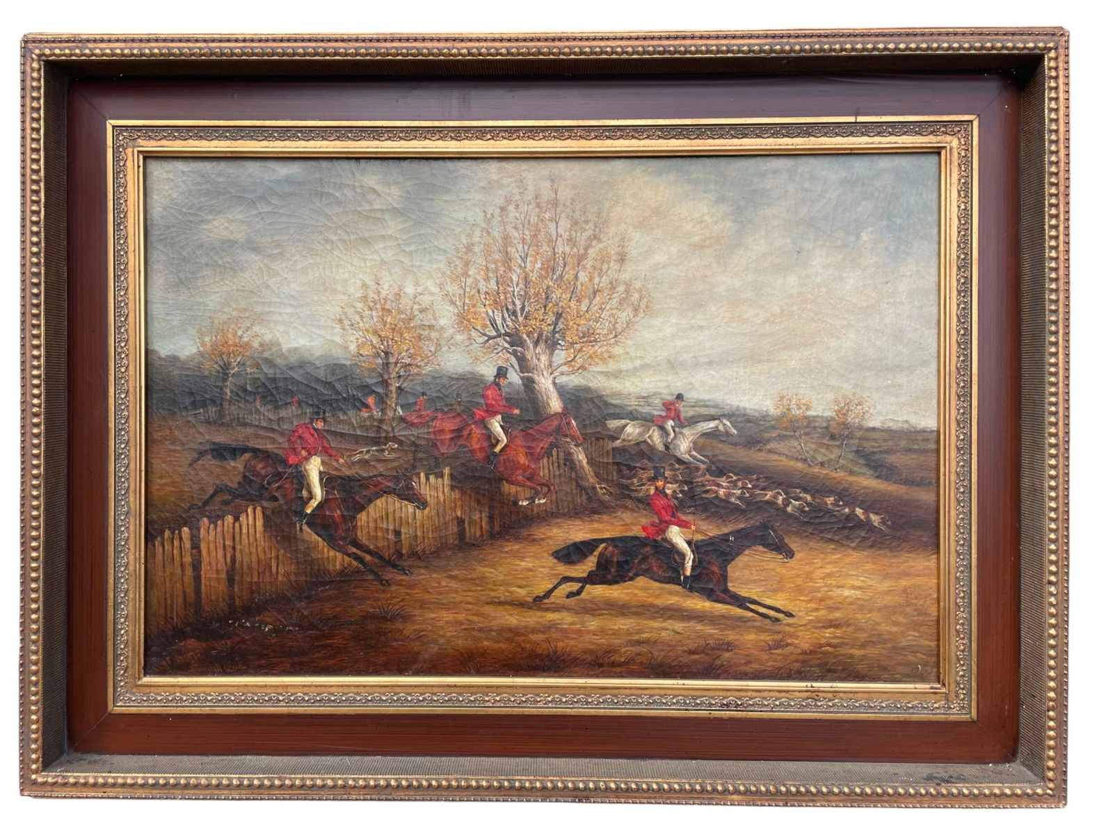 Framed Oil Painting of Fox Hunt Scene