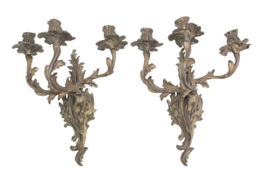 Pair of Bronze Three-Light Candleholders