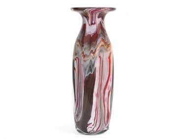 Art Glass Vase with Red Swirl Design