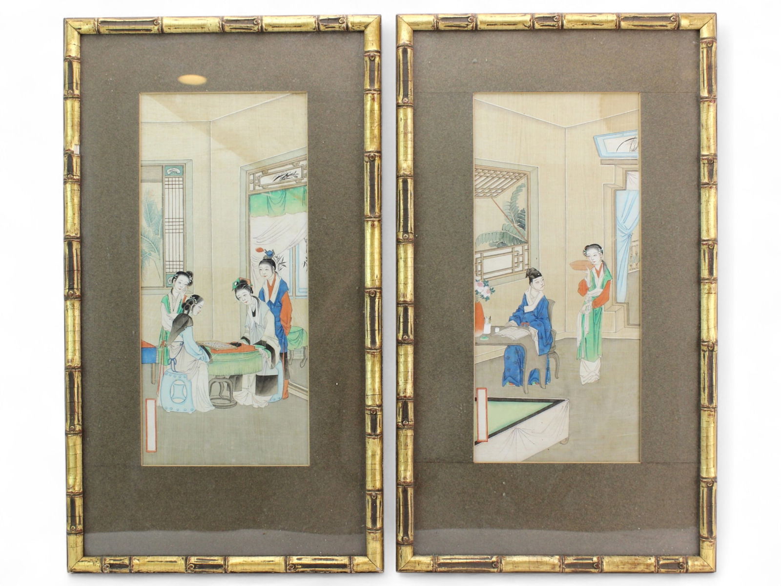 Pair of Framed Chinese Interior Paintings (1 of 3)