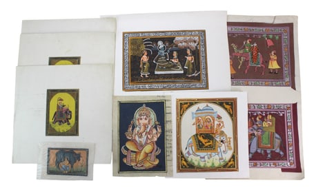 Set of Eight South Asian Silk Folk Paintings